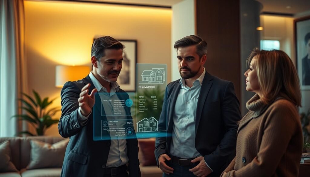 asesor inmobiliario evaluando opciones con compradores
